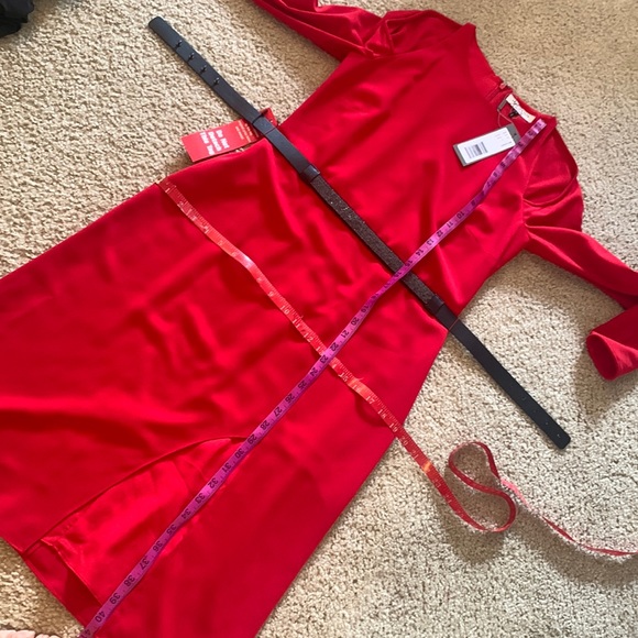 Halston Heritage Red Belted Crepe Cold Shoulder Sheath Dress Sz 6 - Picture 14 of 17